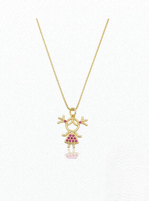 Pingente menina com zircônias folheado a ouro 18k