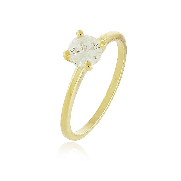 Anel solitário com zircônias folheado a ouro 18k