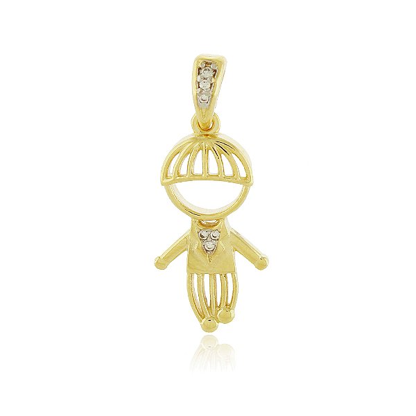 Pingente menino com zircônias folheado a ouro 18k