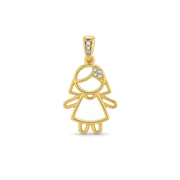 Pingente menina com zircônias folheado a ouro 18k