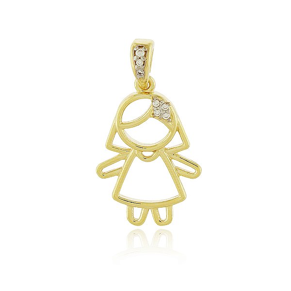 Pingente menina com zircônias folheado a ouro 18k