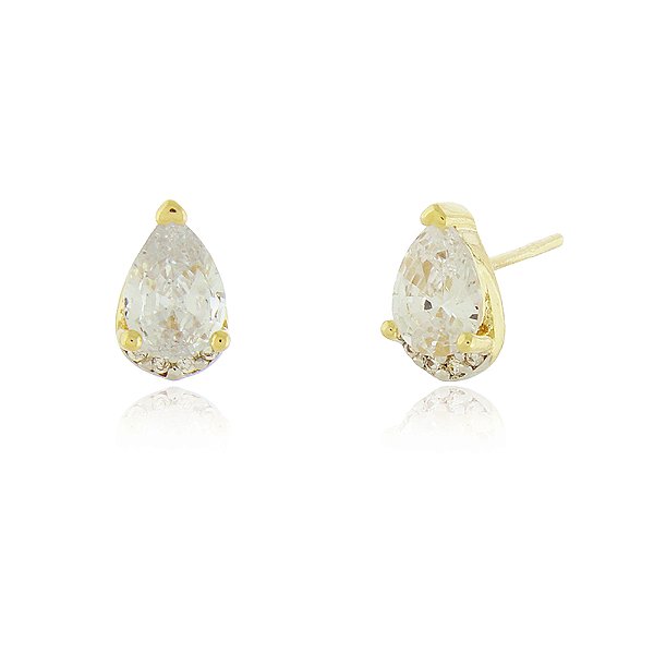 Brinco gota com zircônias folheado a ouro 18k