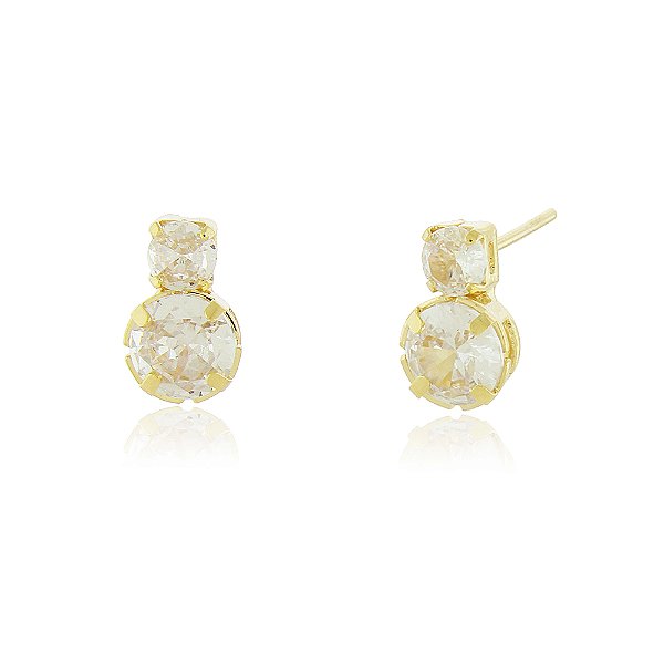 Brinco zircônias duplas folheado a ouro 18k