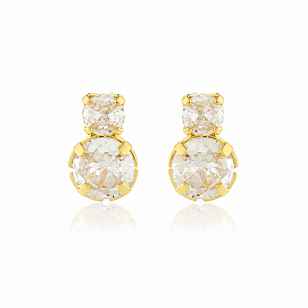 Brinco zircônias duplas folheado a ouro 18k