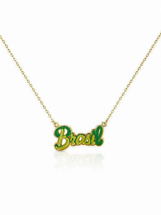 Gargantilha Brasil com acrílico folheada a ouro 18k