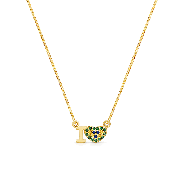 Gargantilha I Love Brasil folheada a ouro 18k