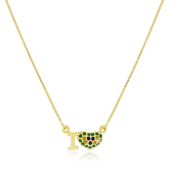 Gargantilha I Love Brasil folheada a ouro 18k