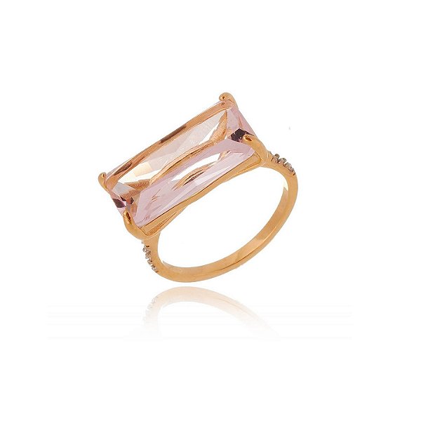 Anel pedra baguete zircônia folheado a ouro 18k
