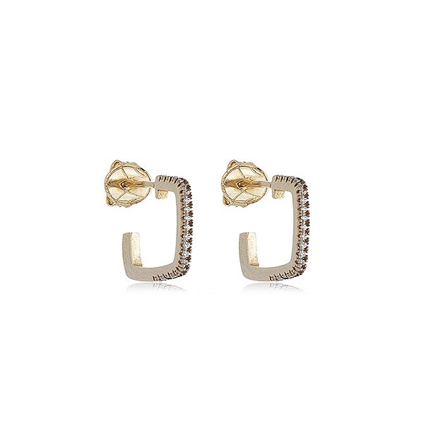 Argola fina quadrada com zircônias folheada a ouro 18k