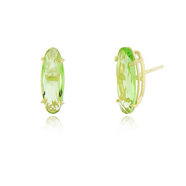 Brinco com zircônia oval folheado a ouro 18k