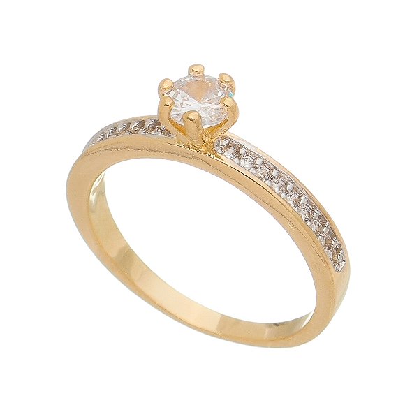 Anel solitário com zircônias folheado a ouro 18k
