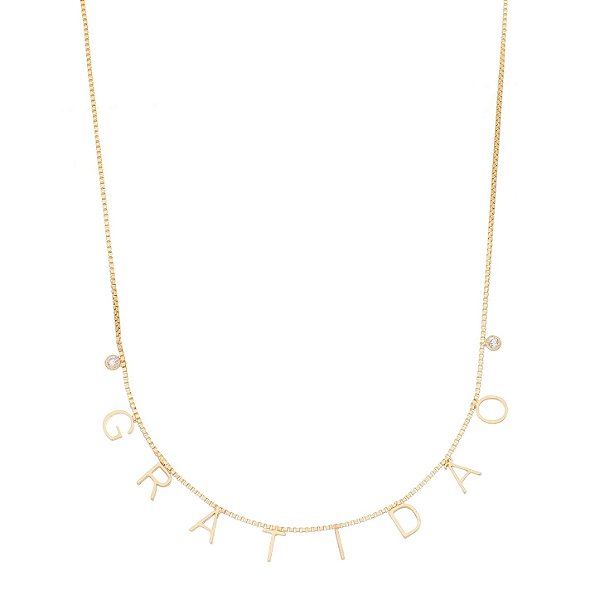 Gargantilha Gratidão com zircônias folheada a ouro 18k