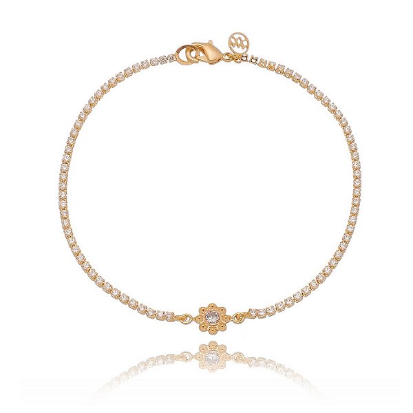 Pulseria com zircônias folheada a ouro 18k 18cm