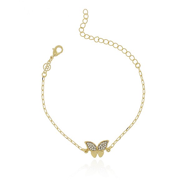 Pulseira borboleta infantil folheada a ouro 18k 14cm
