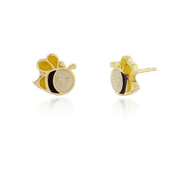 Brinco abelha com resina folheado a ouro 18k