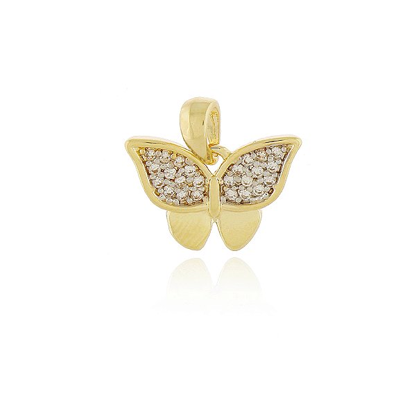 Pingente borboleta com zircônias folheado a ouro 18k