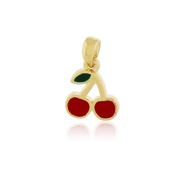 Pingente cereja com resina folheado a ouro 18k