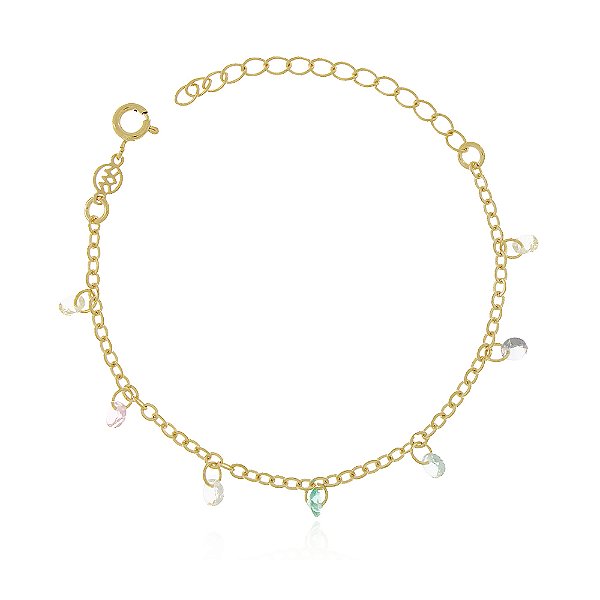 Pulseira infantil colorida folheada a ouro 18k 12cm