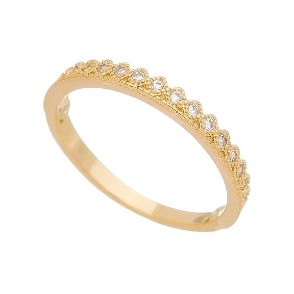 Anel meia aliança com zircônias folheado a ouro 18k