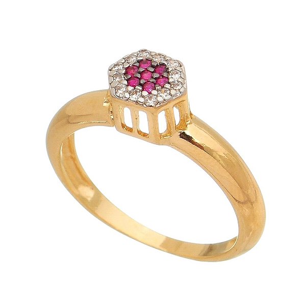 Anel com zircônias folheado a ouro 18k