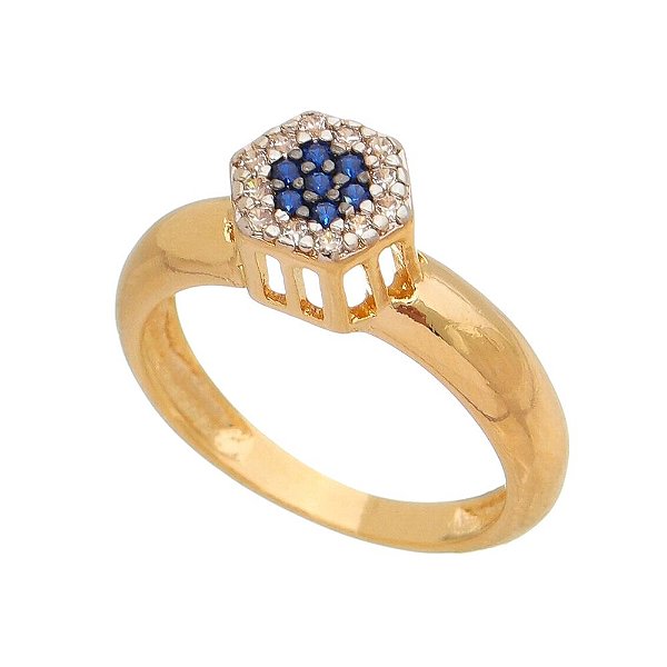 Anel com zircônias folheado a ouro 18k
