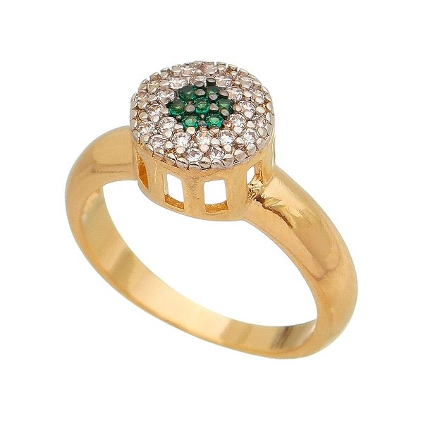 Anel chuveiro com zircônias folheado a ouro 18k