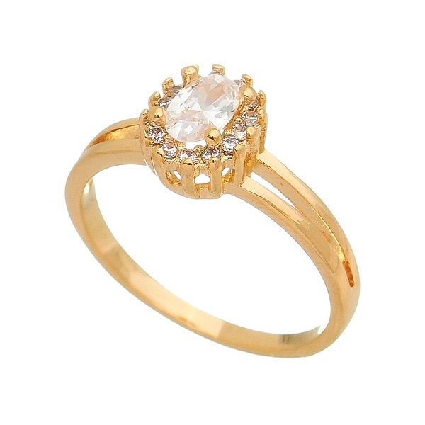 Anel aro duplo com zircônia folheado a ouro 18k
