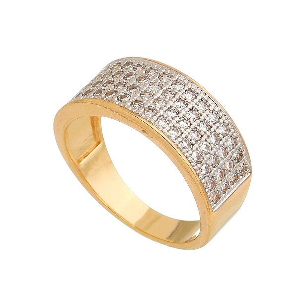 Meia aliança larga com zircônias folheada a ouro 18k