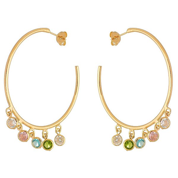 Argola com zircônias folheada a ouro 18k