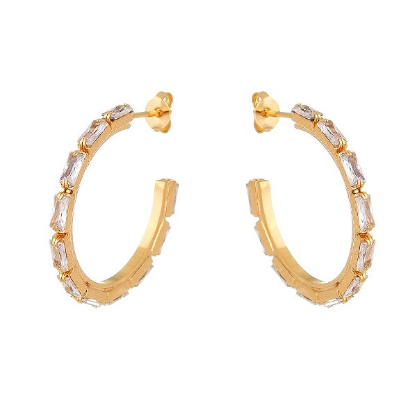 Argola média com zircônias folheada a ouro 18k