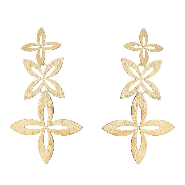 Brinco trevo lixado folheado a ouro 18k