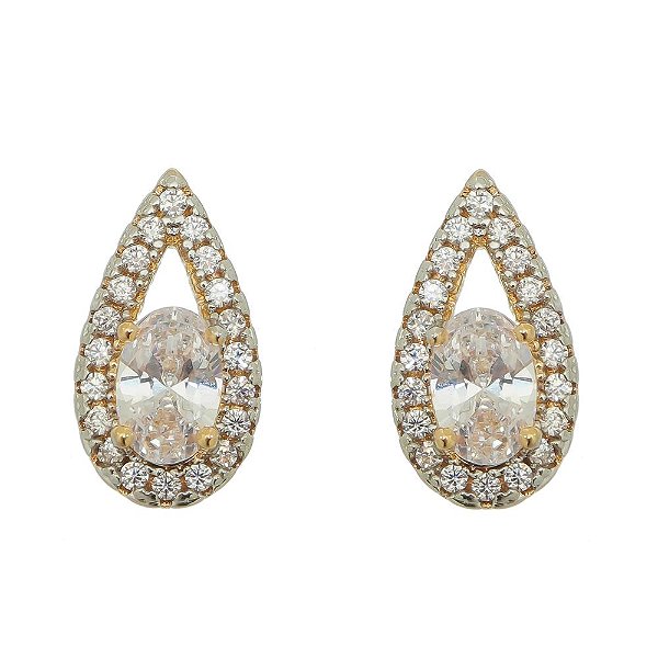 Brinco com zircônias folheado a ouro 18k