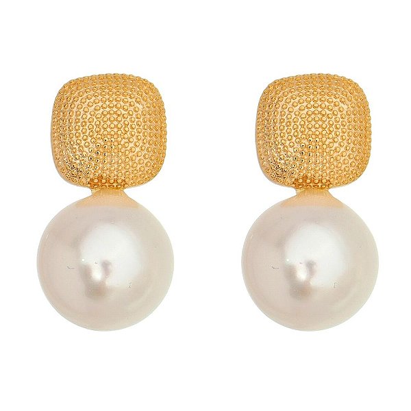 Brinco pérola sintética folheado a ouro 18k