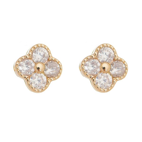 Brinco trevo com zircônias folheado a ouro 18k