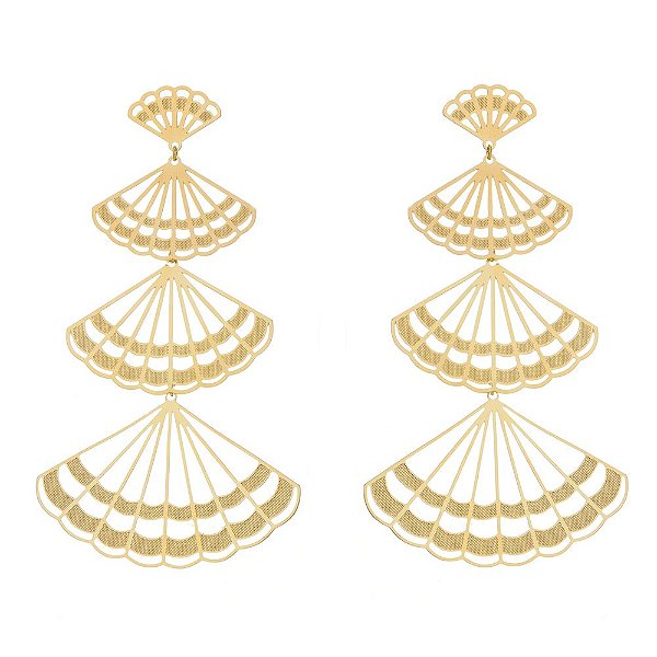 Brinco leque folheado a ouro 18k