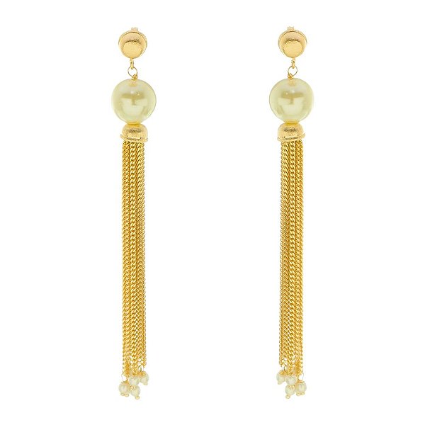 Brinco corrente com pérolas folheado a ouro 18k