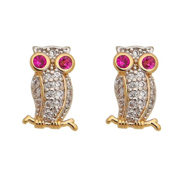 Brinco coruja folheado a ouro 18k