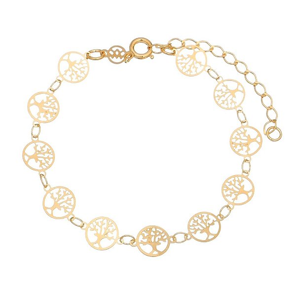 Pulseira árvore da vida folheada a ouro 18k 18cm