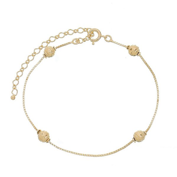 Pulseira bola diamantada folheada a ouro 18k 15cm
