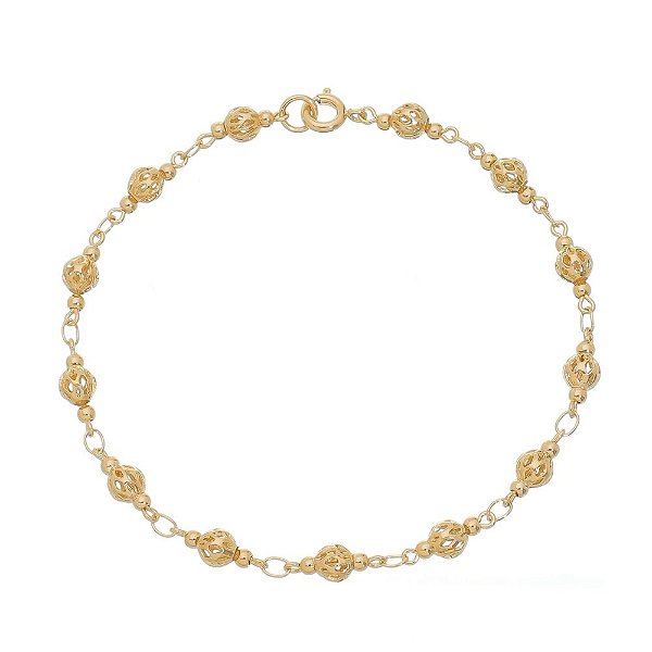 Pulseira bolas vazadas folheada a ouro 18k 18cm