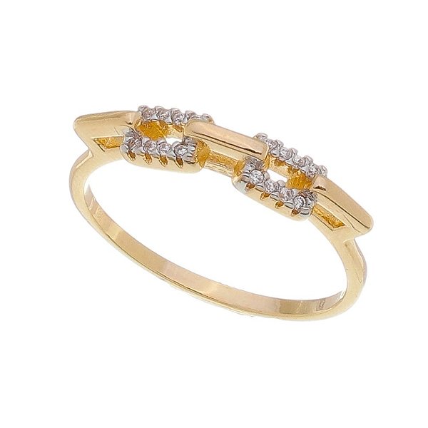 Anel com zircônias folheado a ouro 18k