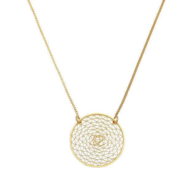 Gargantilha mandala folheada a ouro 18k