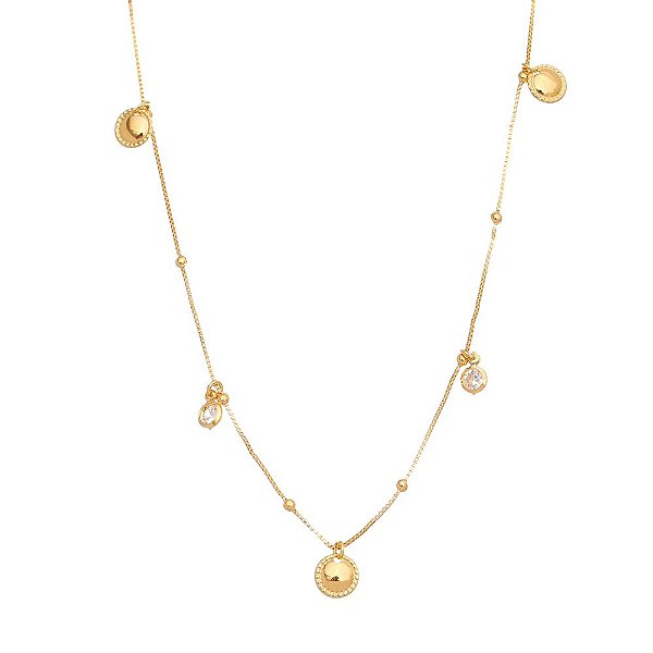 Gargantilha com bolas e zircônias folheada a ouro 18k