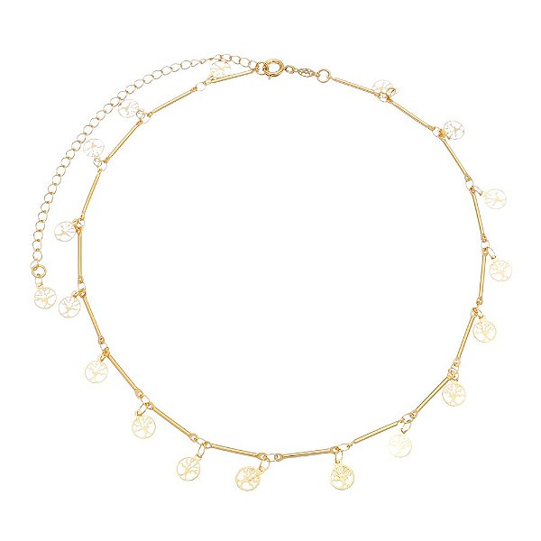Gargantilha Choker árvore da vida folheada a ouro 18k