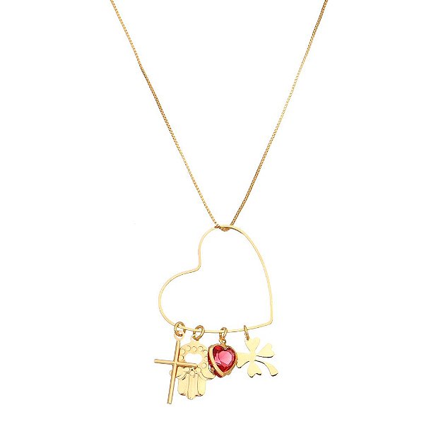 Gargantilha coração com pingentes folheado a ouro 18k
