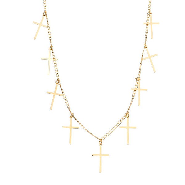 Gargantilha cruzes folheada a ouro 18k