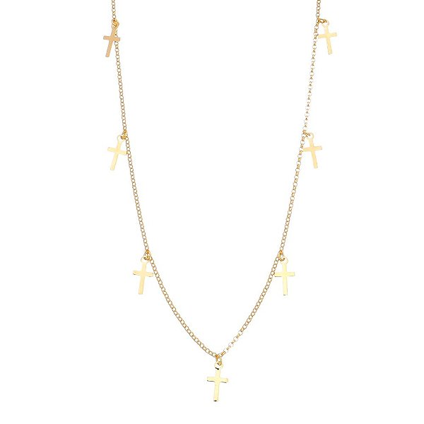 Gargantilha cruzes folheada a ouro 18k 80cm
