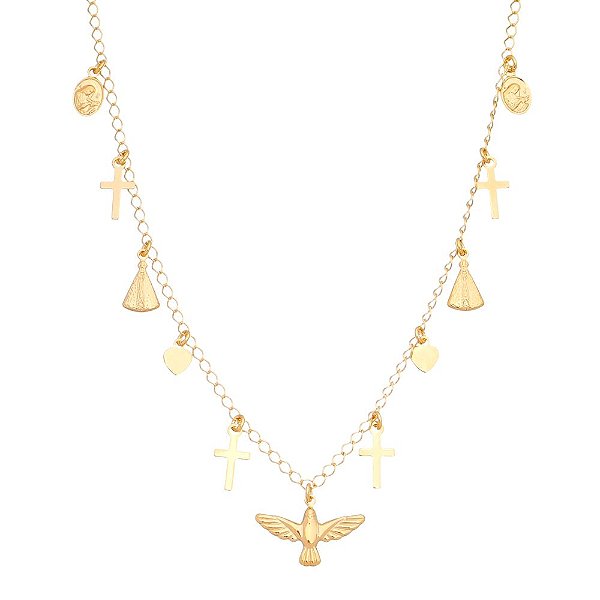 Gargantilha religiosa folheada a ouro 18k