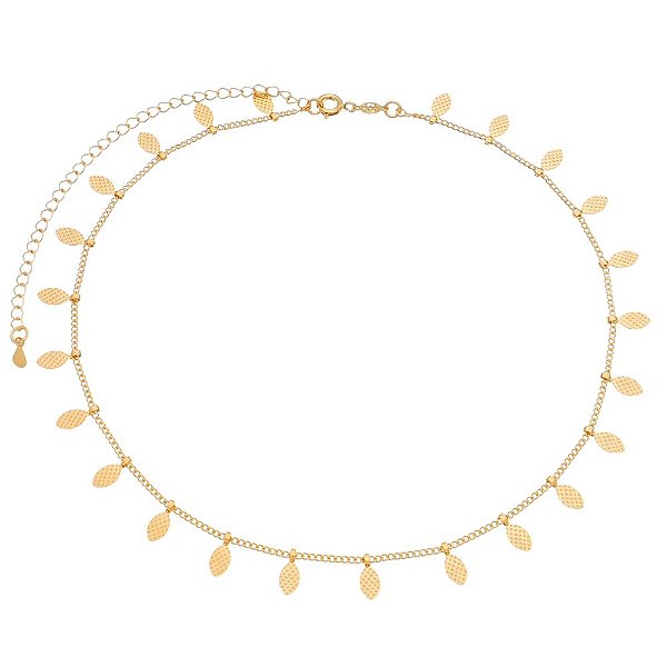Gargantilha choker folhas folheda a ouro 18k