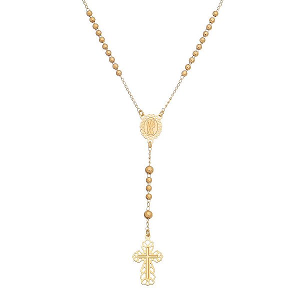 Gargantilha terço folheada a ouro 18k 45cm